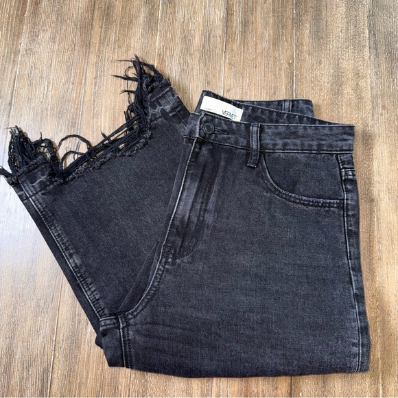 VERVET High Rise Wide Leg Jean Baggy Ankle black Destroyed Raw Hem Distressed - Picture 2 of 10